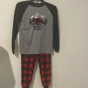 Holiday fam Jam Beary Cute Kids Pajamas - Gray and Red Plaid